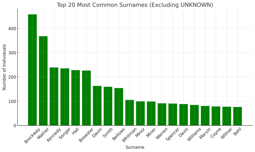 Top 20 most common surnames
