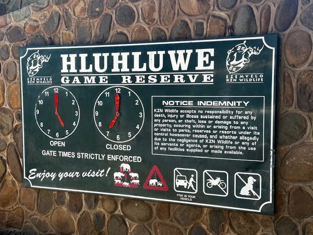 Hluhluwe Game Reserve Sign