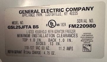 GE fridge label