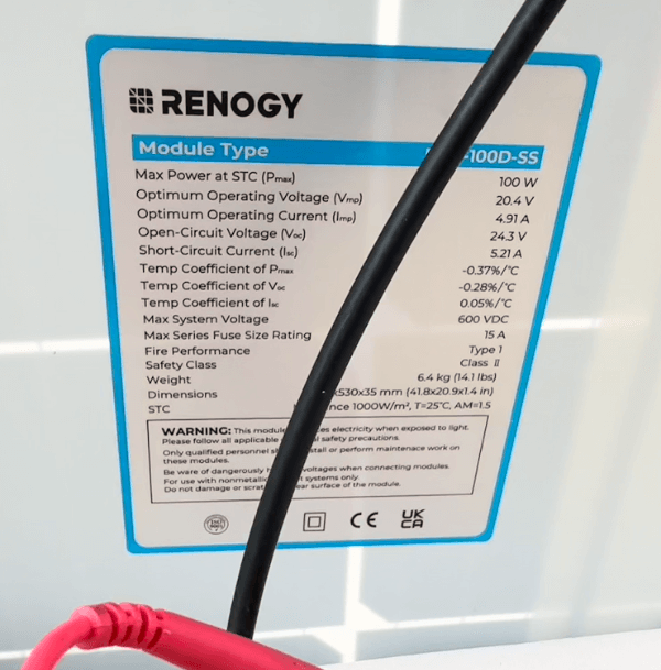Solar Panel Specification Sticker